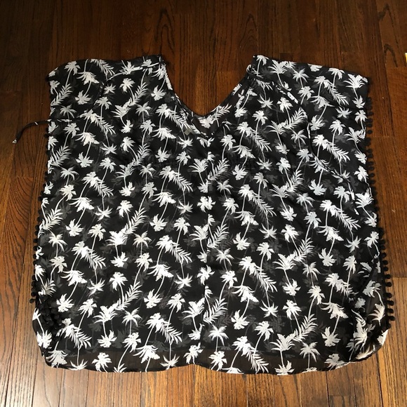 Miken Swim Women’s XS Black/White Sheer Kimono V-Neck Palm Tree Swim Cover-Up - Picture 9 of 9